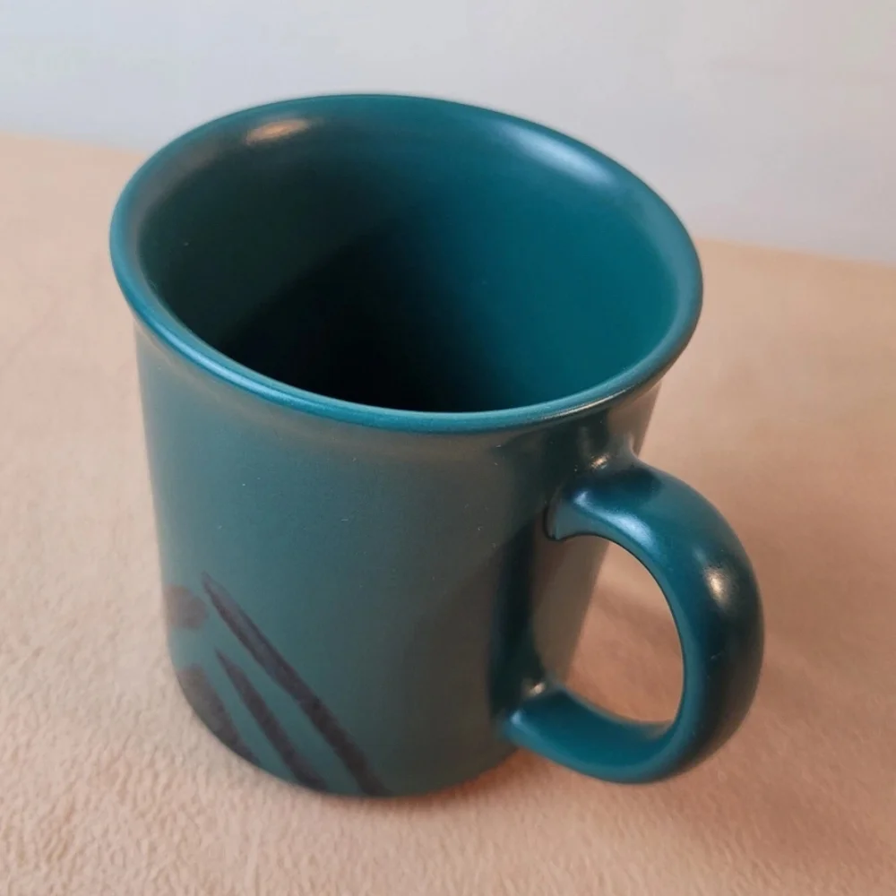 Pfaltzgraff Stoneware Mug Green Black Tribal Stripe Coffee Cup Abstract Retro 90